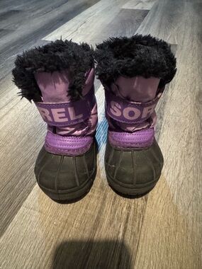 Sorel toddler Purple Winter Boots with Black Fur Trim